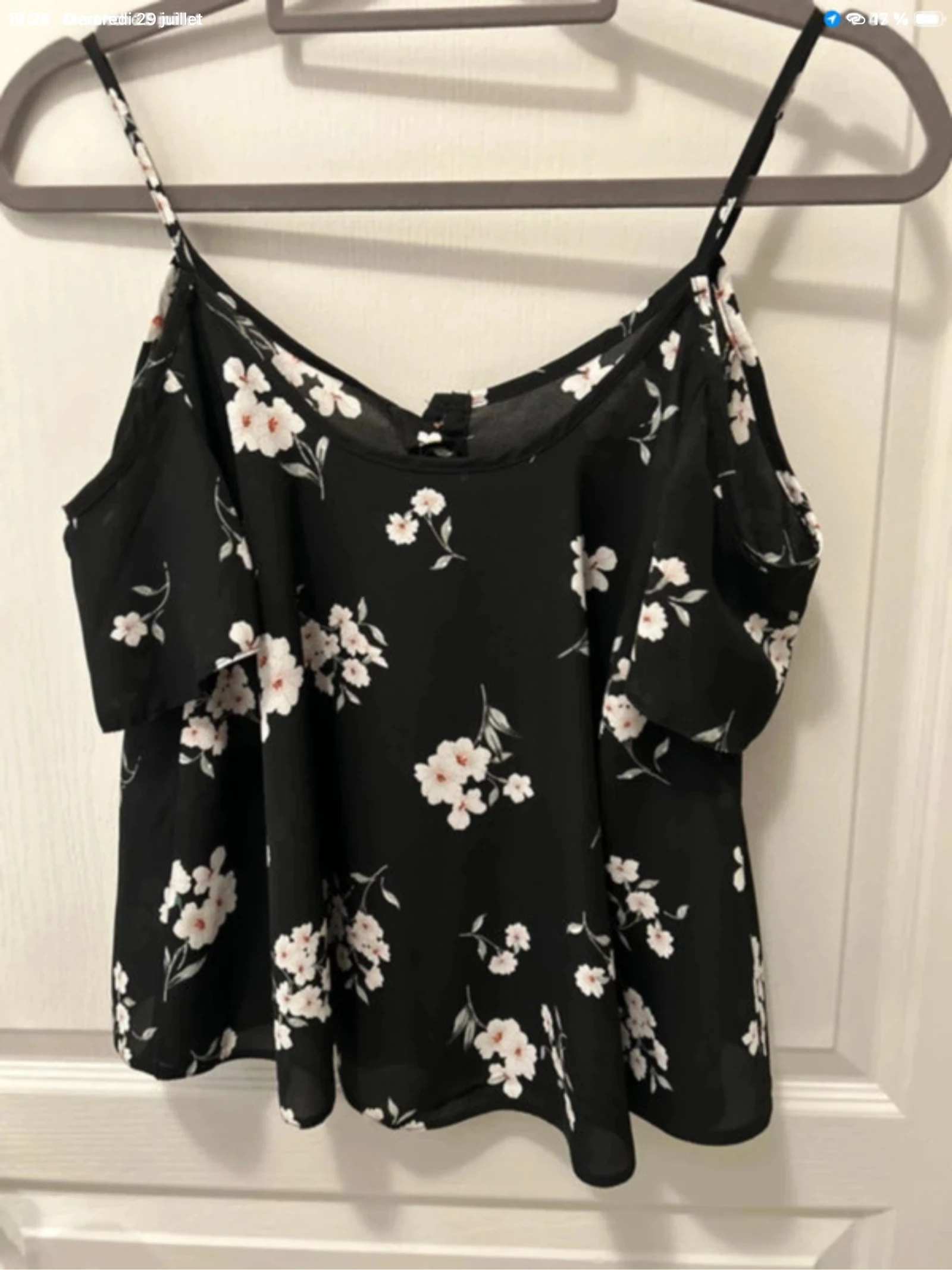 Top Blusa floral de manga corta con hombros descubiertos PROMOD💕 – photo 3
